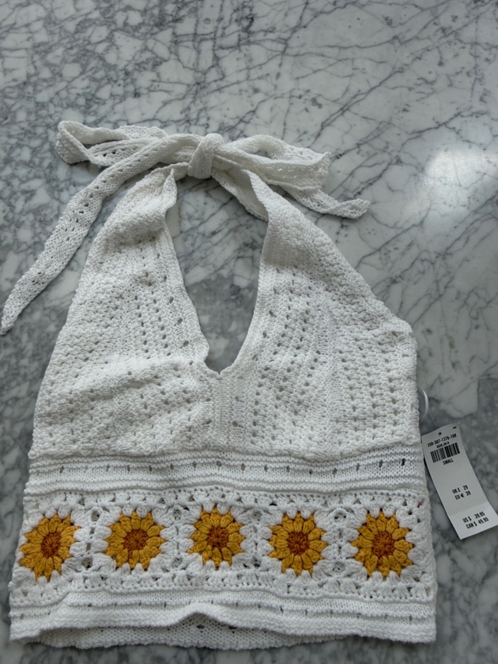 Hollister White Crochet Halter Camisole with Yellow Floral Trim